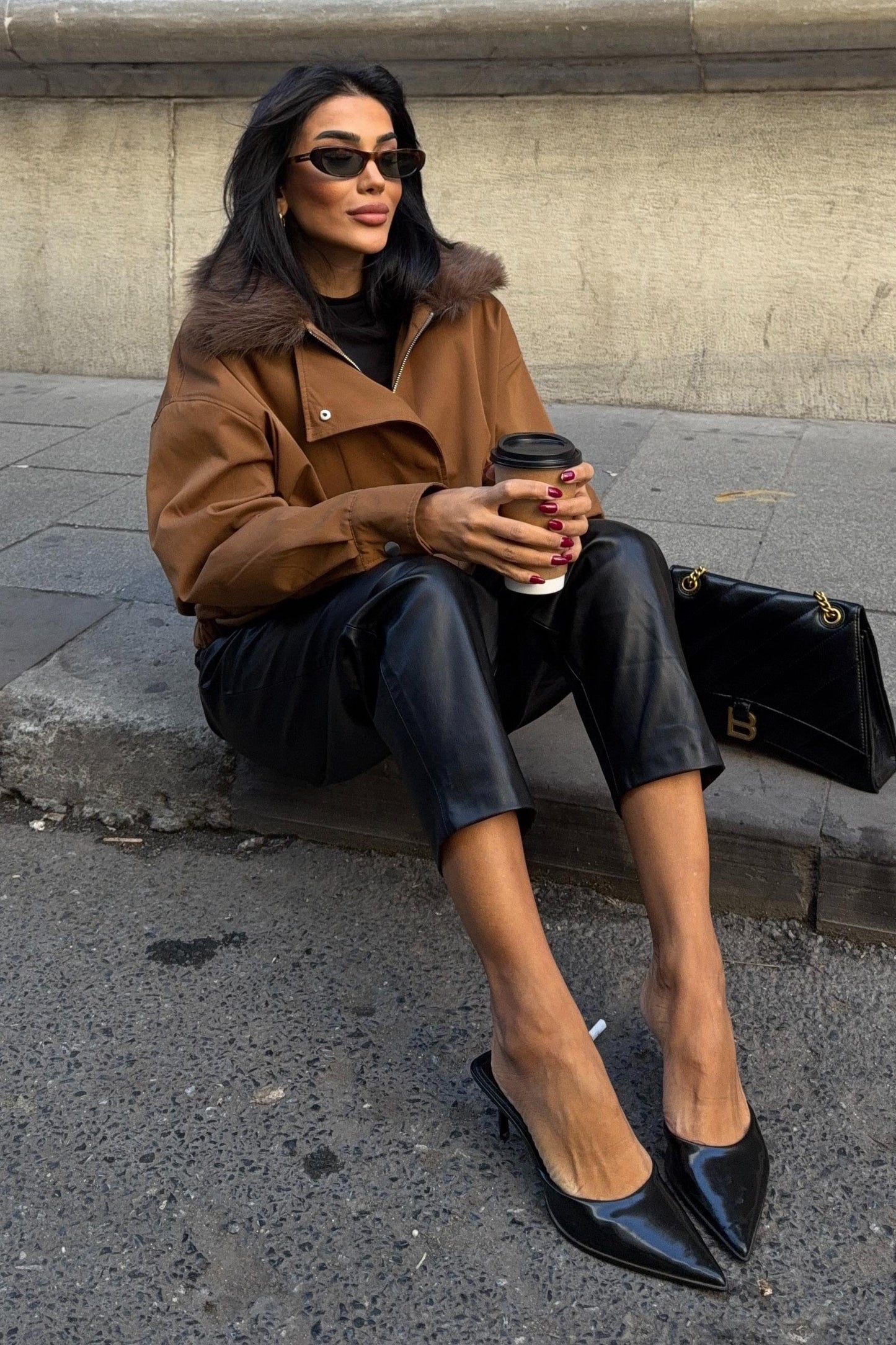 Faux Fur Collar Parka Bomber Jacket – Street-Chic Everyday Outerwear – Beige