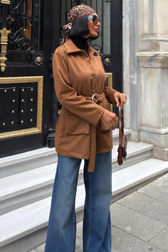 Suede Belted Midi Jacket – Casual Elegance for Every Occasion