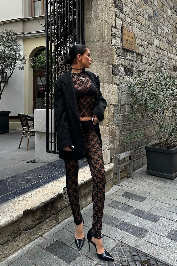 Lace Crop Top & Pants Set – Elegant Sheer Two-Piece for Night Out