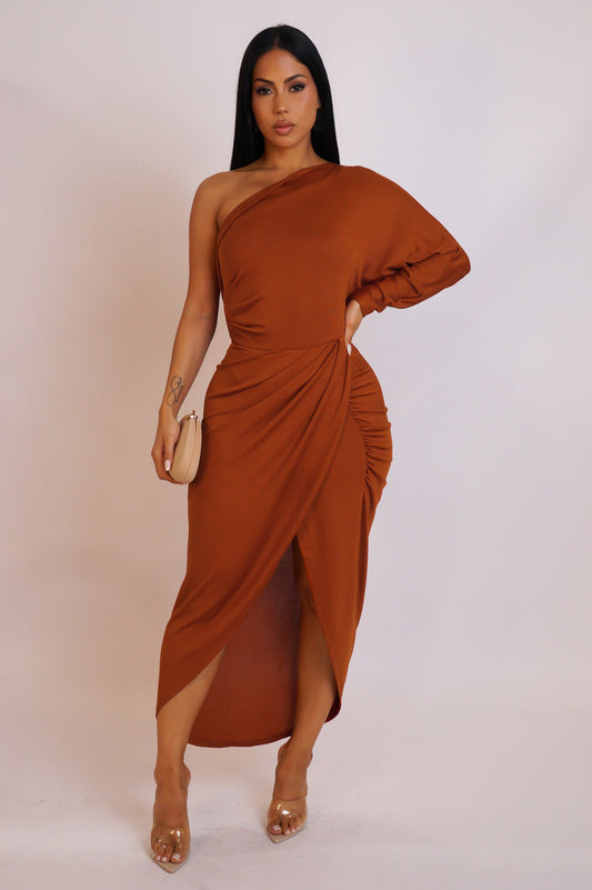 Who Is She Midi Dress - Brown