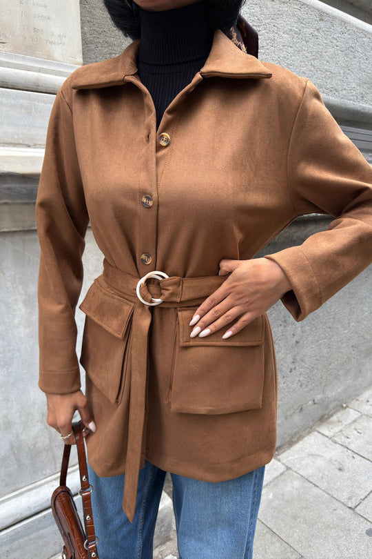 Suede Belted Midi Jacket – Casual Elegance for Every Occasion