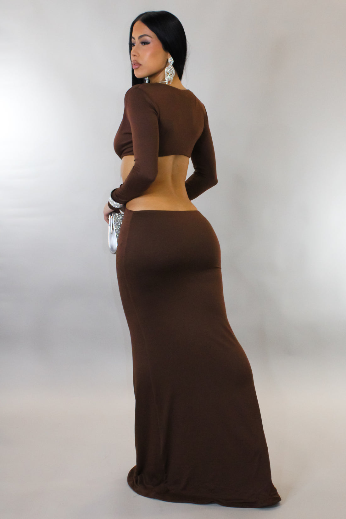 "Show Your Courage" Cutout Maxi Dress - Brown