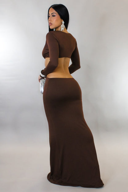 "Show Your Courage" Cutout Maxi Dress - Brown