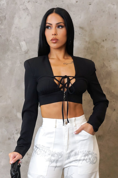 Going Crazy For You Crop Top - Black