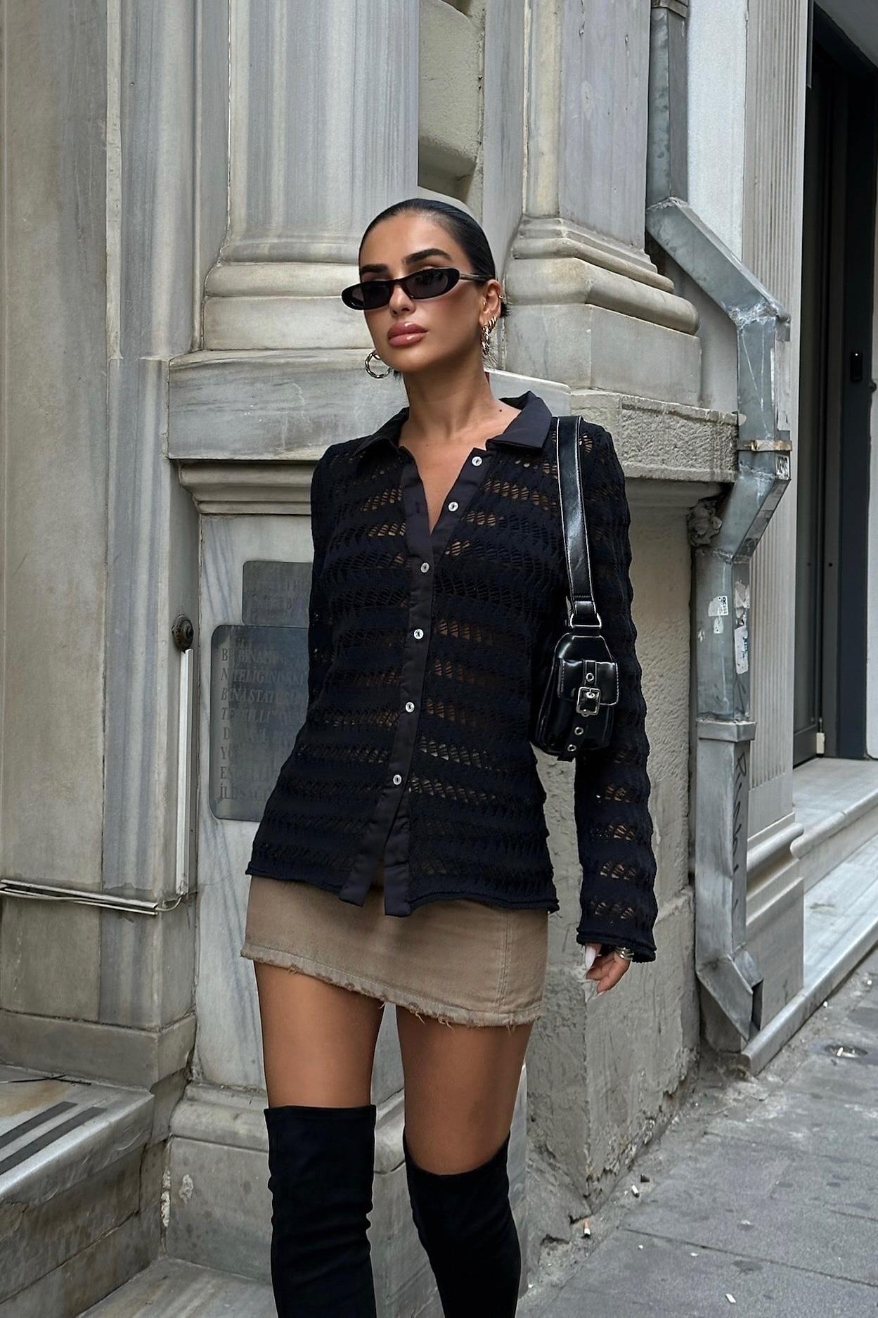 Openwork Polo Collar Knit Cardigan – Elegant Button-Up Cotton Blend Top for Daily Chic Style – White