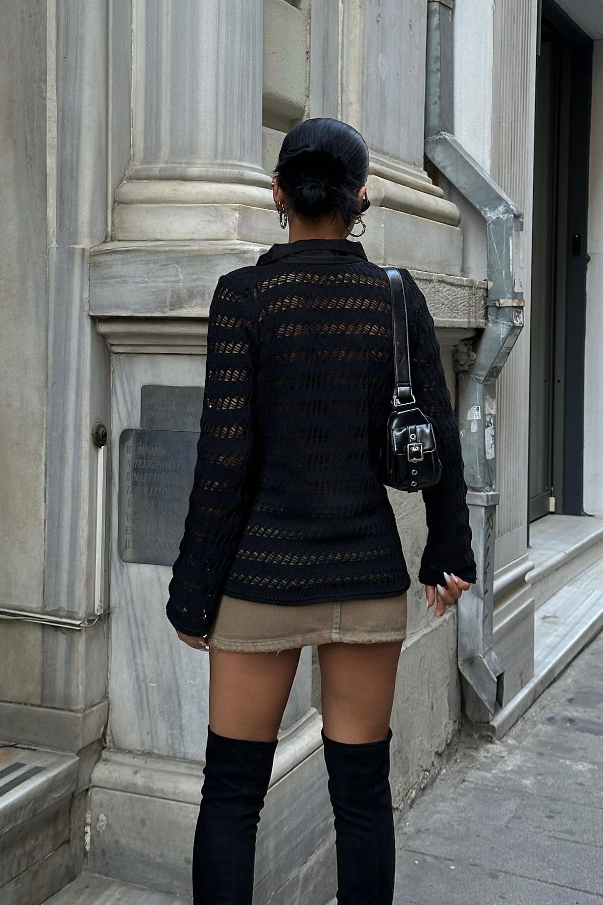 Openwork Polo Collar Knit Cardigan – Elegant Button-Up Cotton Blend Top for Daily Chic Style – White