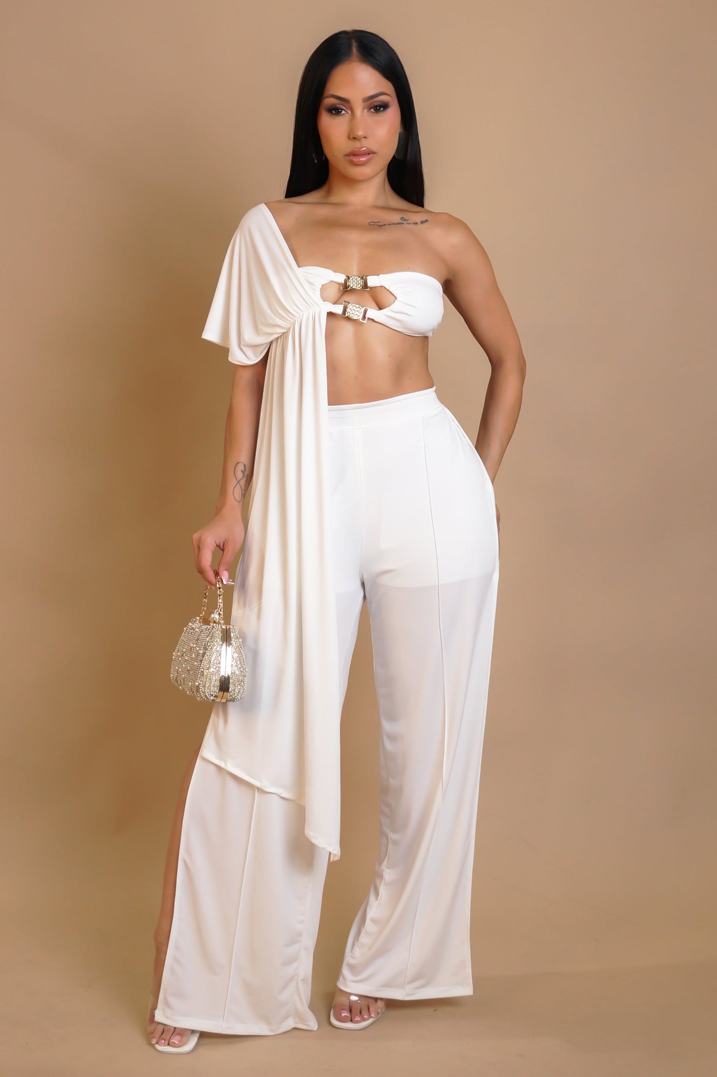 Draped Aura Pant Set - White